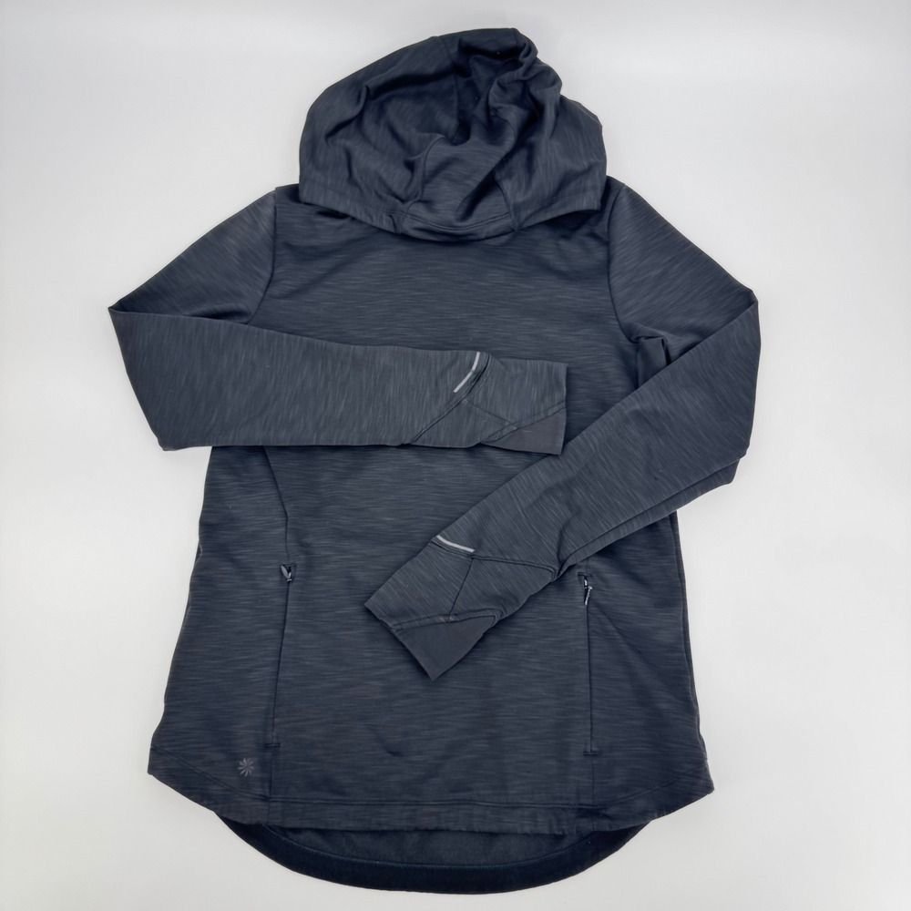 Athleta Hoodie Sweatshirt Gray Salutation Stash Pockets Pullover Womens Small S‎
